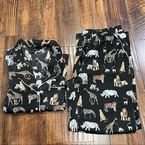 BR satin safari animal print two piece pajama set